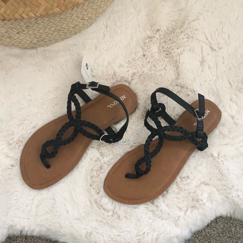NWT Merona Target Black Brown Braided Sandals 9